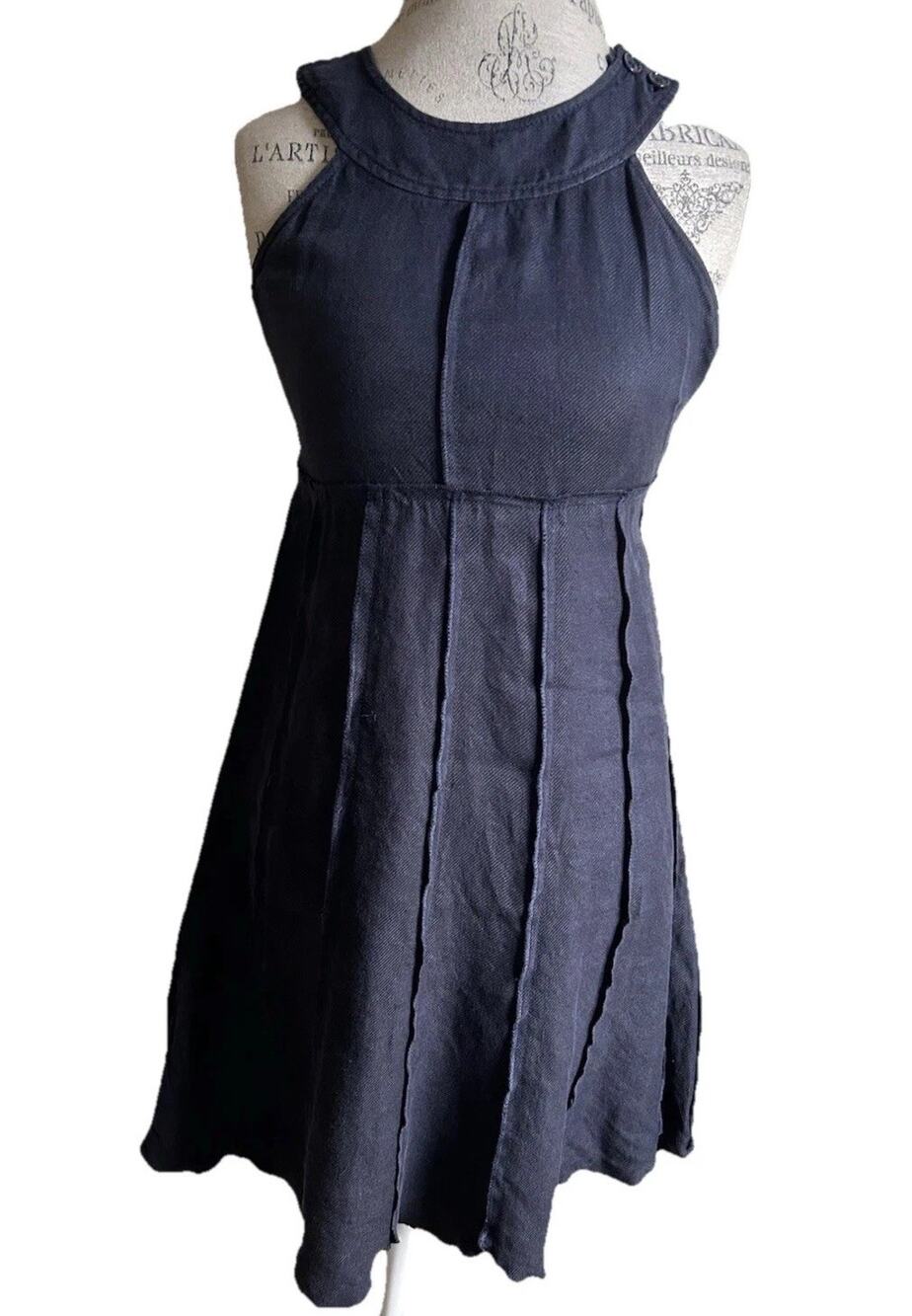 Sonia Rykiel Linen A Line Dress Womens 36 Navy Sleeveless Fit Flare